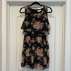 Emerald Sundae Sleeveless Dress. Black Floral. Junior Size- Large.